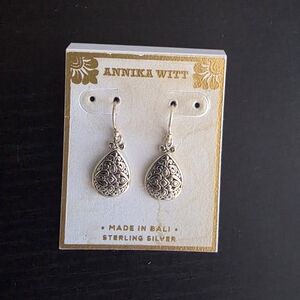 Annika Witt Made In Bali Sterling Silver Teardrop Shape Filigree Dangle Earrings